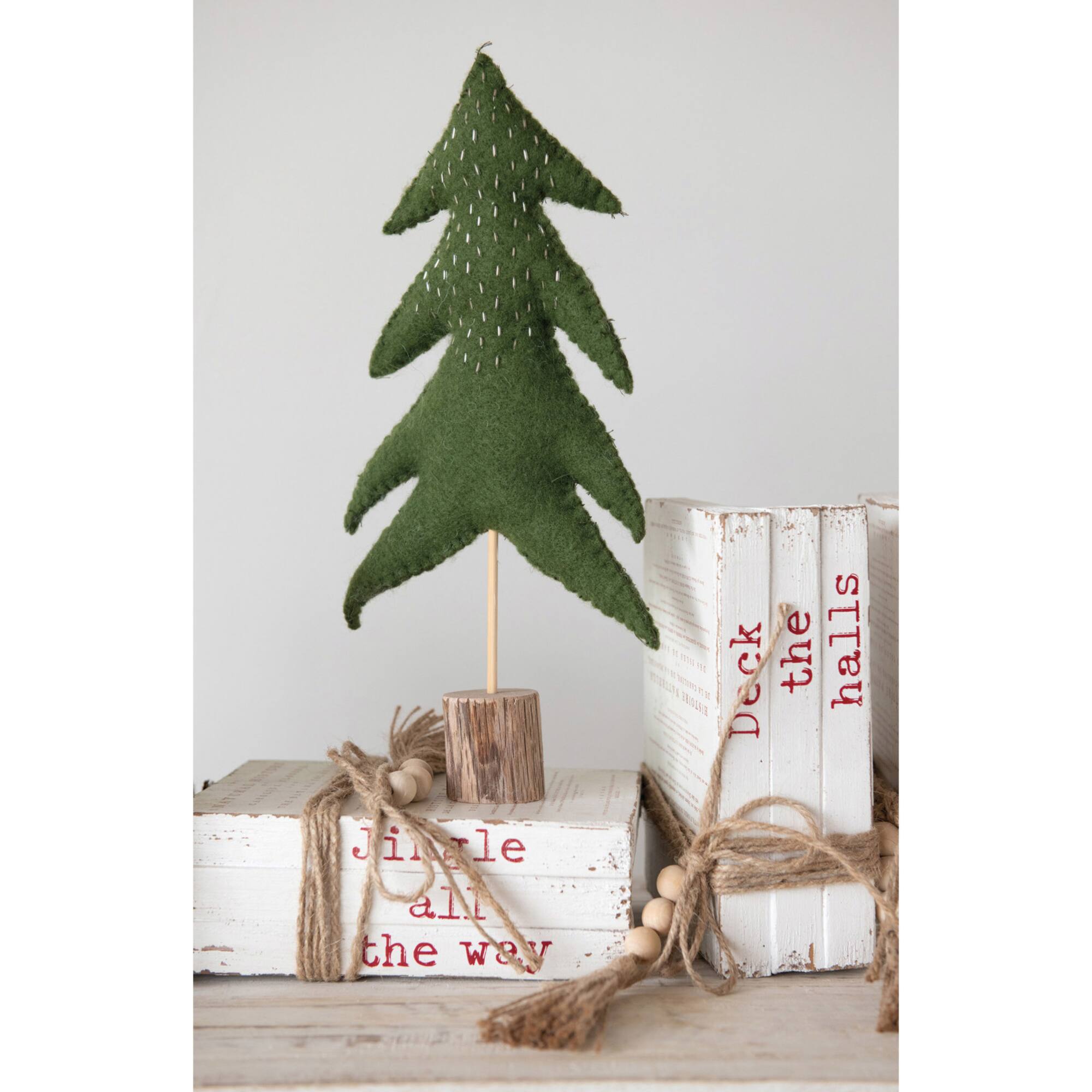 Hello Honey® 8.5" White & Red 6-Piece Wood Block Faux Books with Holiday Saying, Wood Beads & Jute Tie